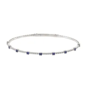 14KT White Gold Diamonds and Sapphire Flex Bangle