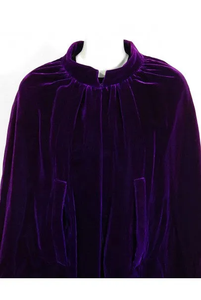 1970 Pierre Balmain Haute-Couture Purple Velvet Graphic Mod Evening Gown & Cape