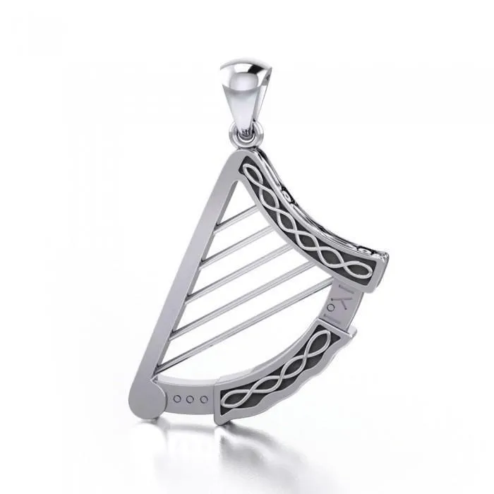 A legendary sound ~ Sterling Silver Celtic Knotwork Harp Pendant Jewelry TPD3540