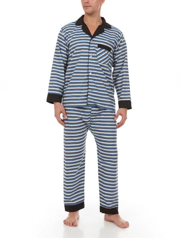 Adam Baker Men's Sleepwear Long Sleeve Button Down Woven Pajama Set for Men Cotton-Blend Broadcloth Pajama Set