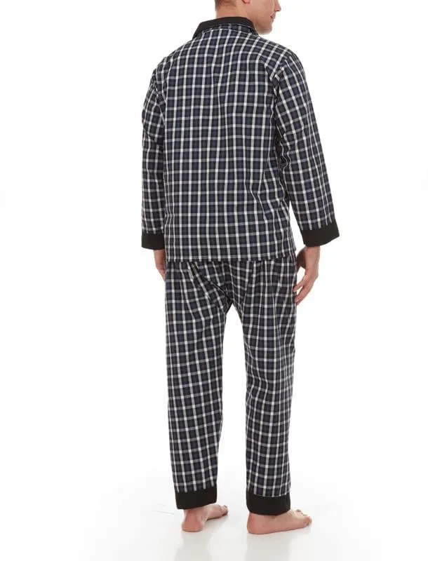 Adam Baker Men's Sleepwear Long Sleeve Button Down Woven Pajama Set for Men Cotton-Blend Broadcloth Pajama Set