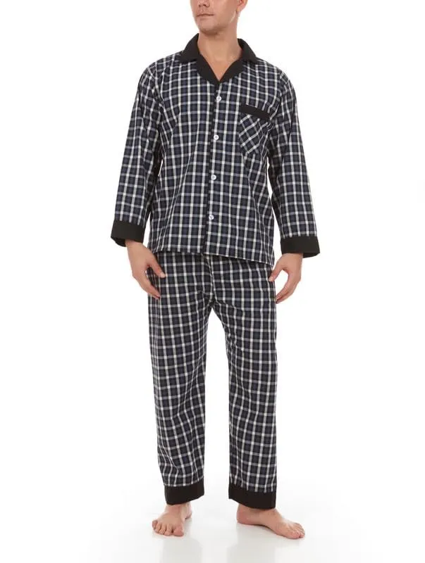 Adam Baker Men's Sleepwear Long Sleeve Button Down Woven Pajama Set for Men Cotton-Blend Broadcloth Pajama Set