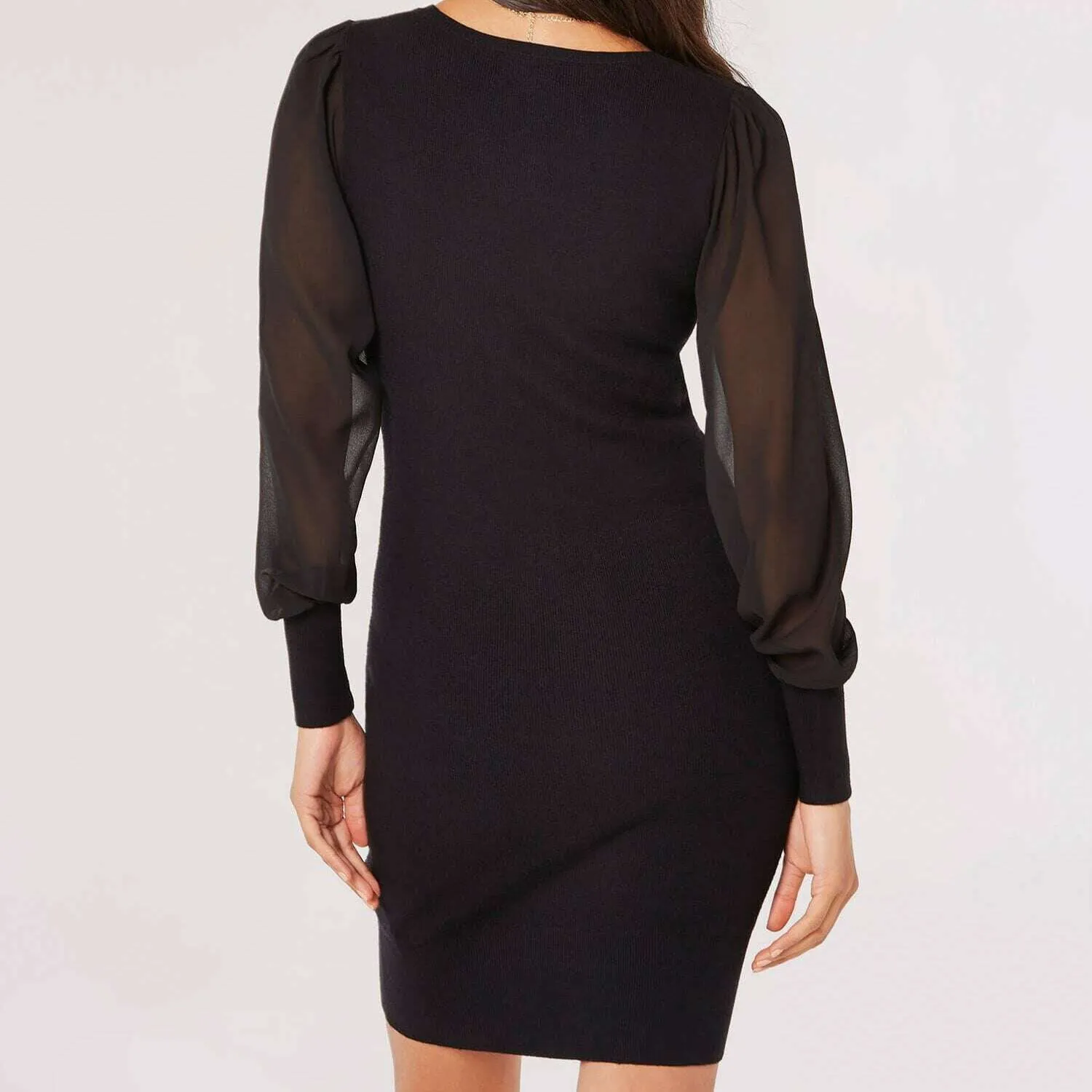 Apricot - Bodycon Knitted Mini Dress - Black