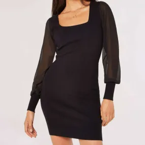 Apricot - Bodycon Knitted Mini Dress - Black