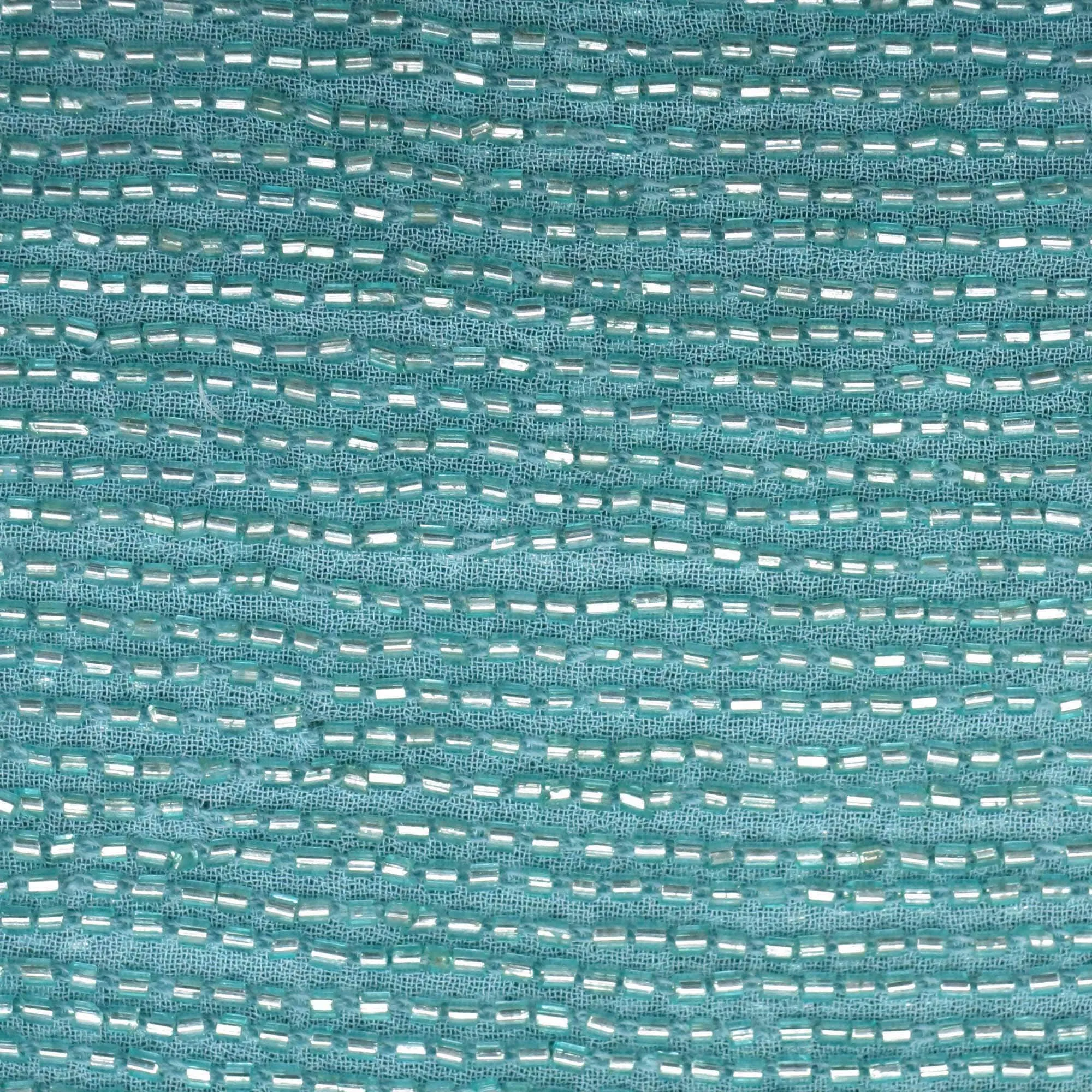 Aqua Bugle Bead On Silk Georgette Ground Fabric