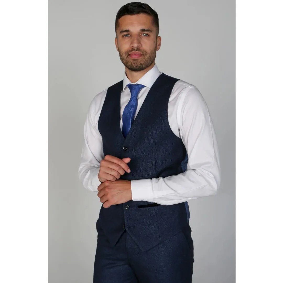 Arthur - Men's Birdseye Navy Waistcoat