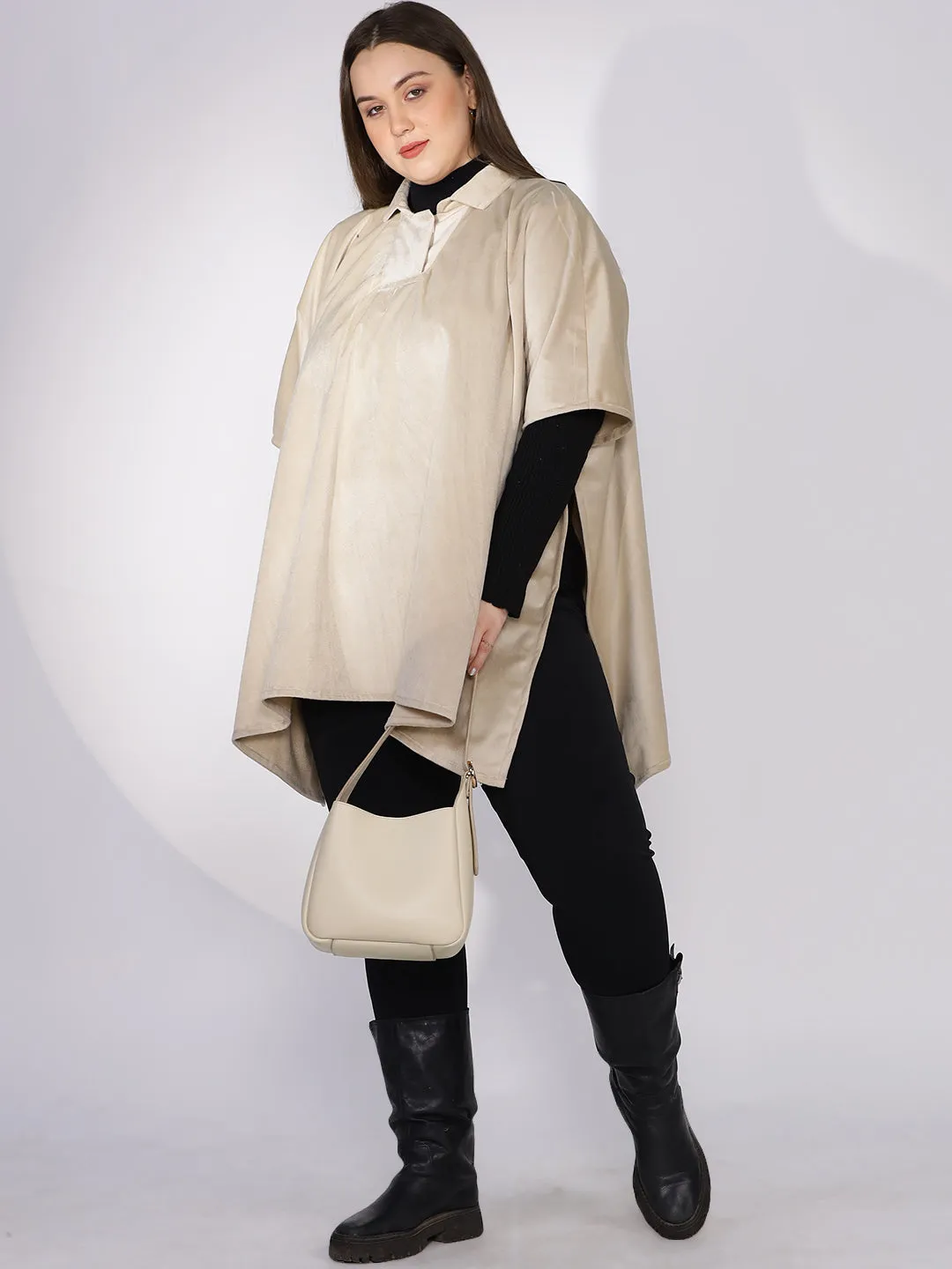 Beige Suede Poncho