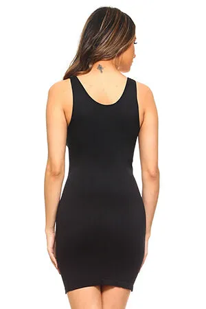 Black Seamless Long Tank Slip Dress