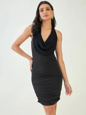 Black Solid cowl Neck Bodycon Dress