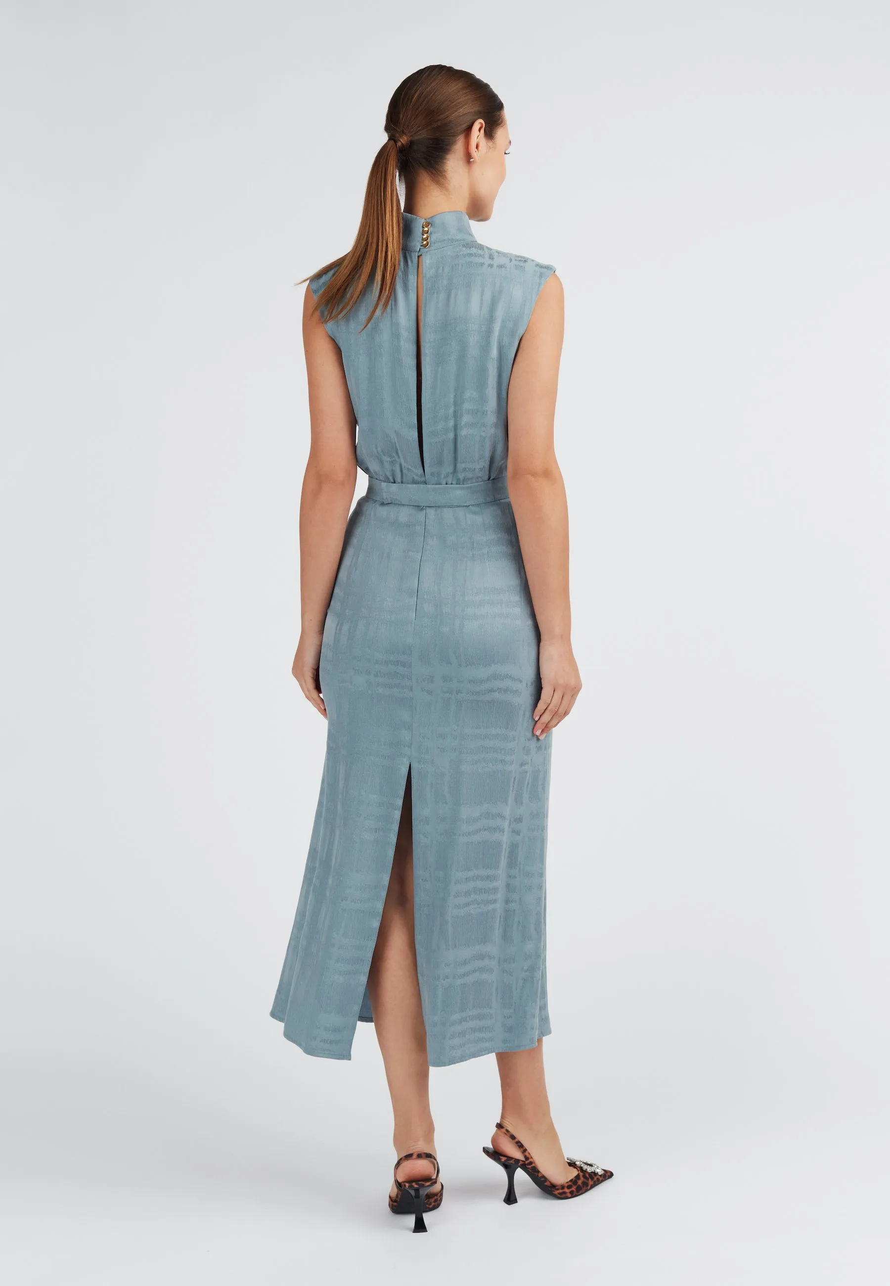 BLANCA stone blue turtleneck dress