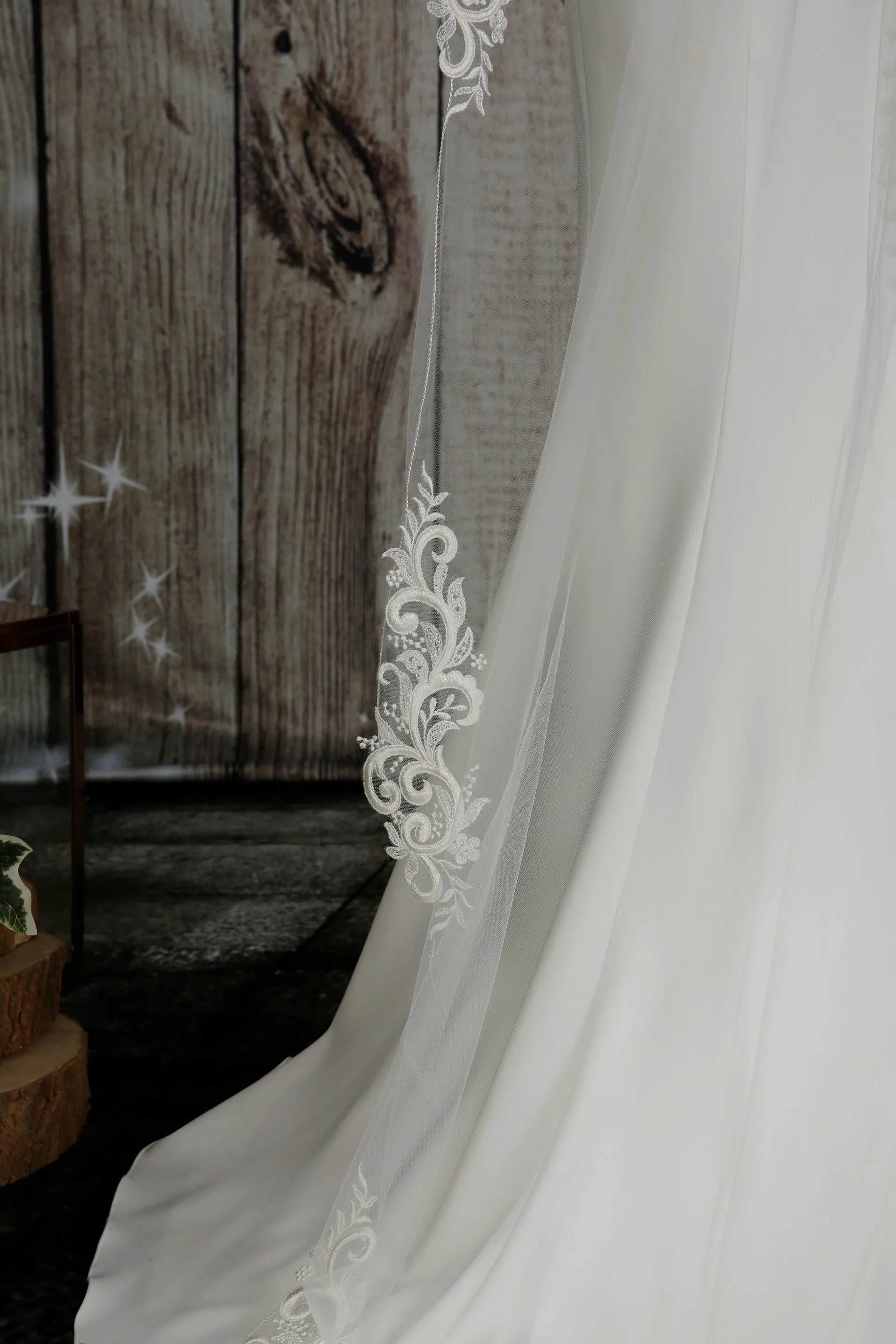 Bridal Apparel Swirl Lace Train Veil || CGC574B