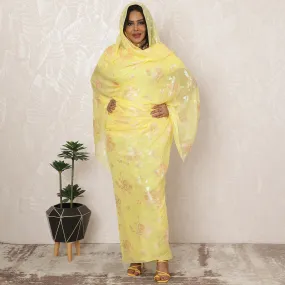 Bright Yellow Sudanese Thobe Fabric in Silk Chiffon with Metallic Lurex, 4.5 Meters, 110 cm Width-D20358