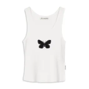 Butterfly Stitch - Rib Tank - White