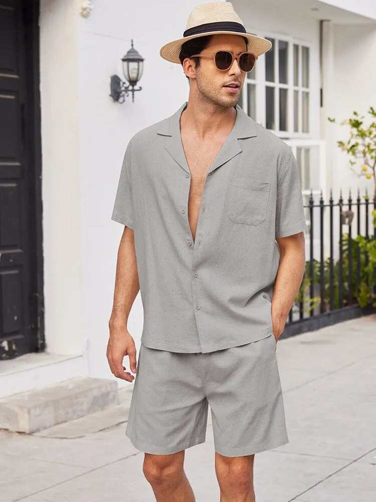 Casual Linen Short Sleeve Shirt Sets (US Only)