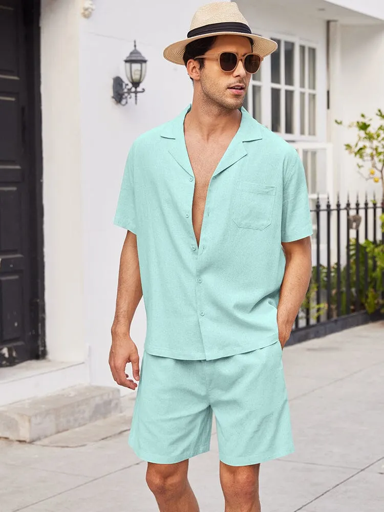 Casual Linen Short Sleeve Shirt Sets (US Only)