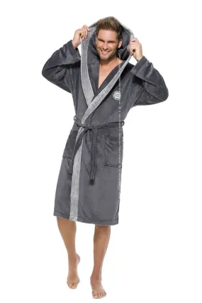 Chic Contrast Trimmed Hooded Bathrobe for Luxurious Comfort