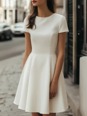 Chic Minimalist A-Line Dress in Pure White