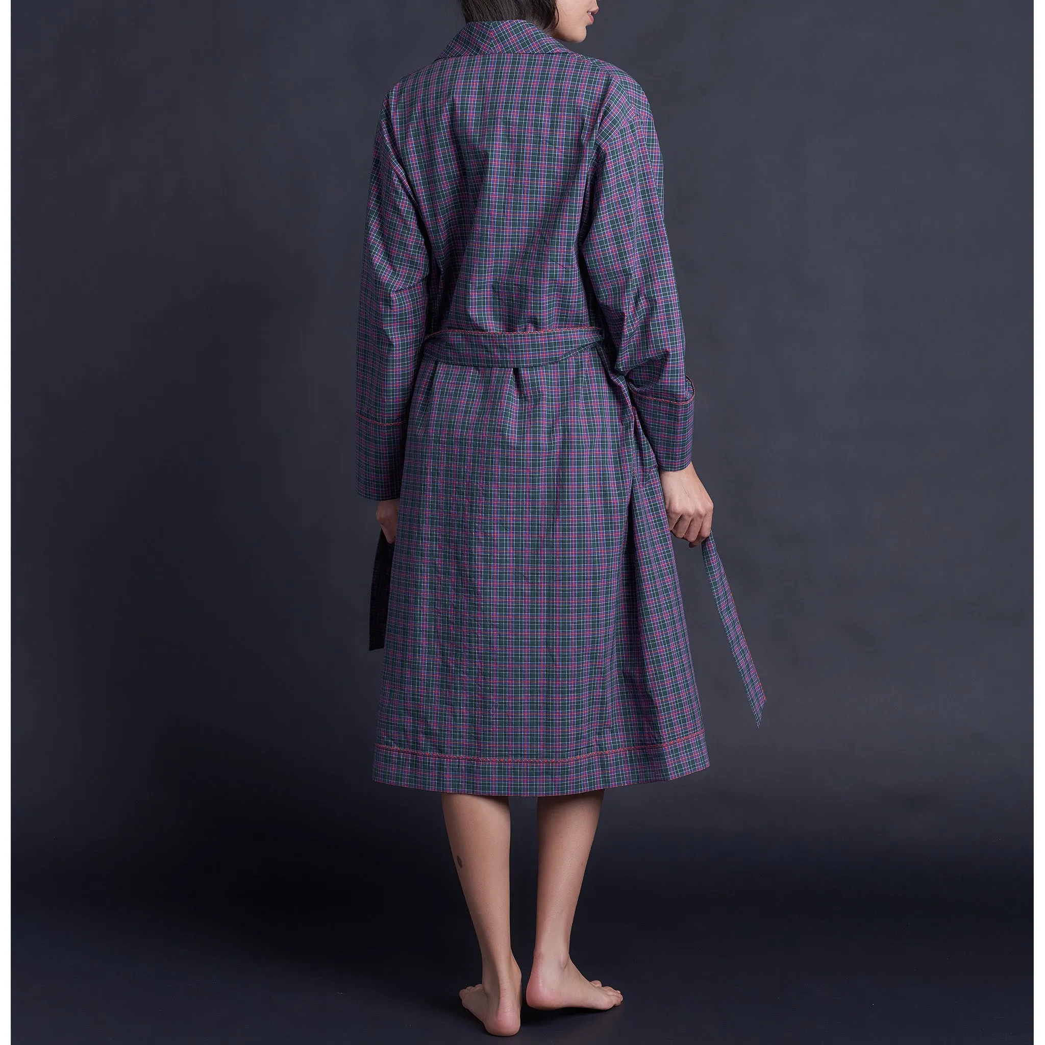 Claudette Robe in Italian Cotton Purple Plaid