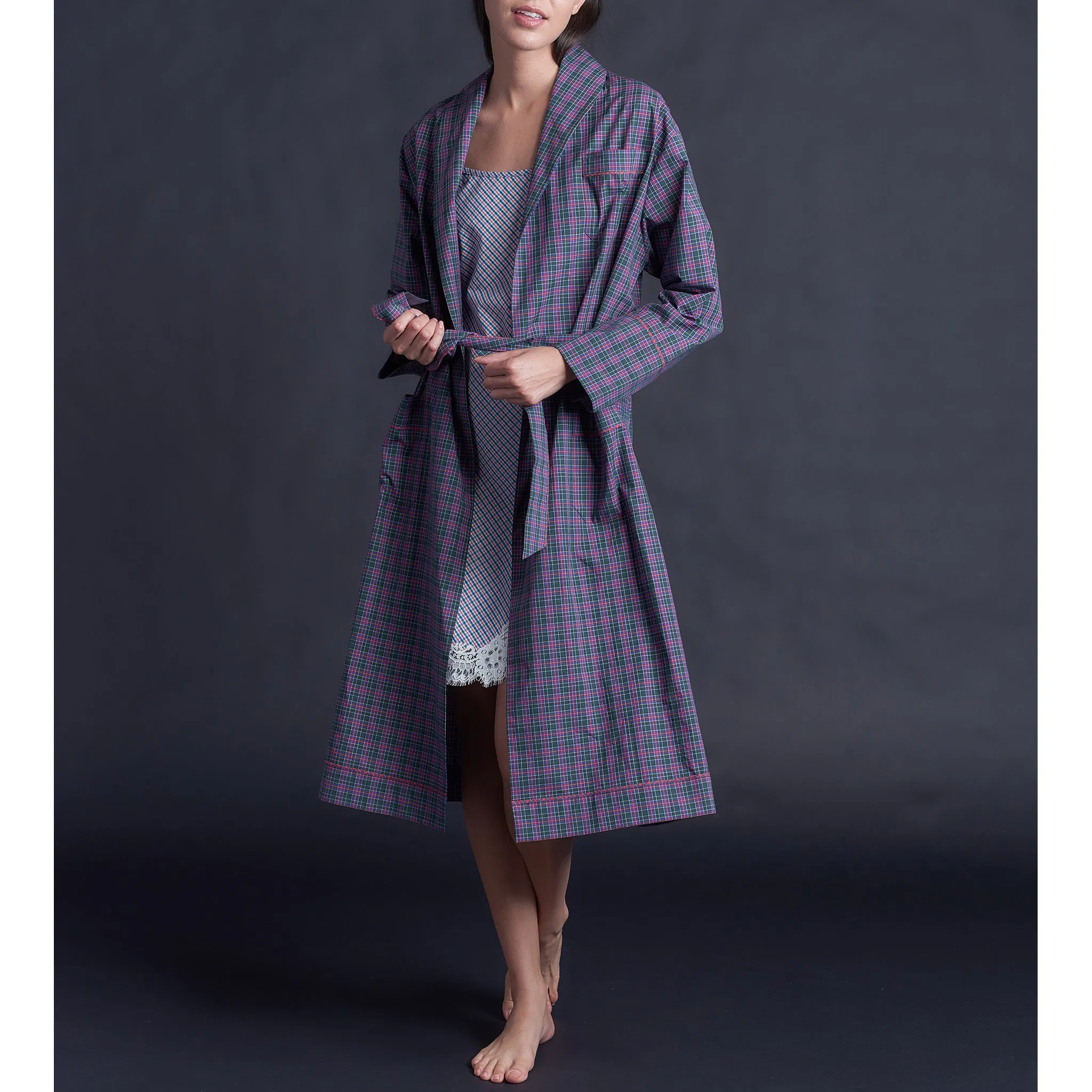 Claudette Robe in Italian Cotton Purple Plaid