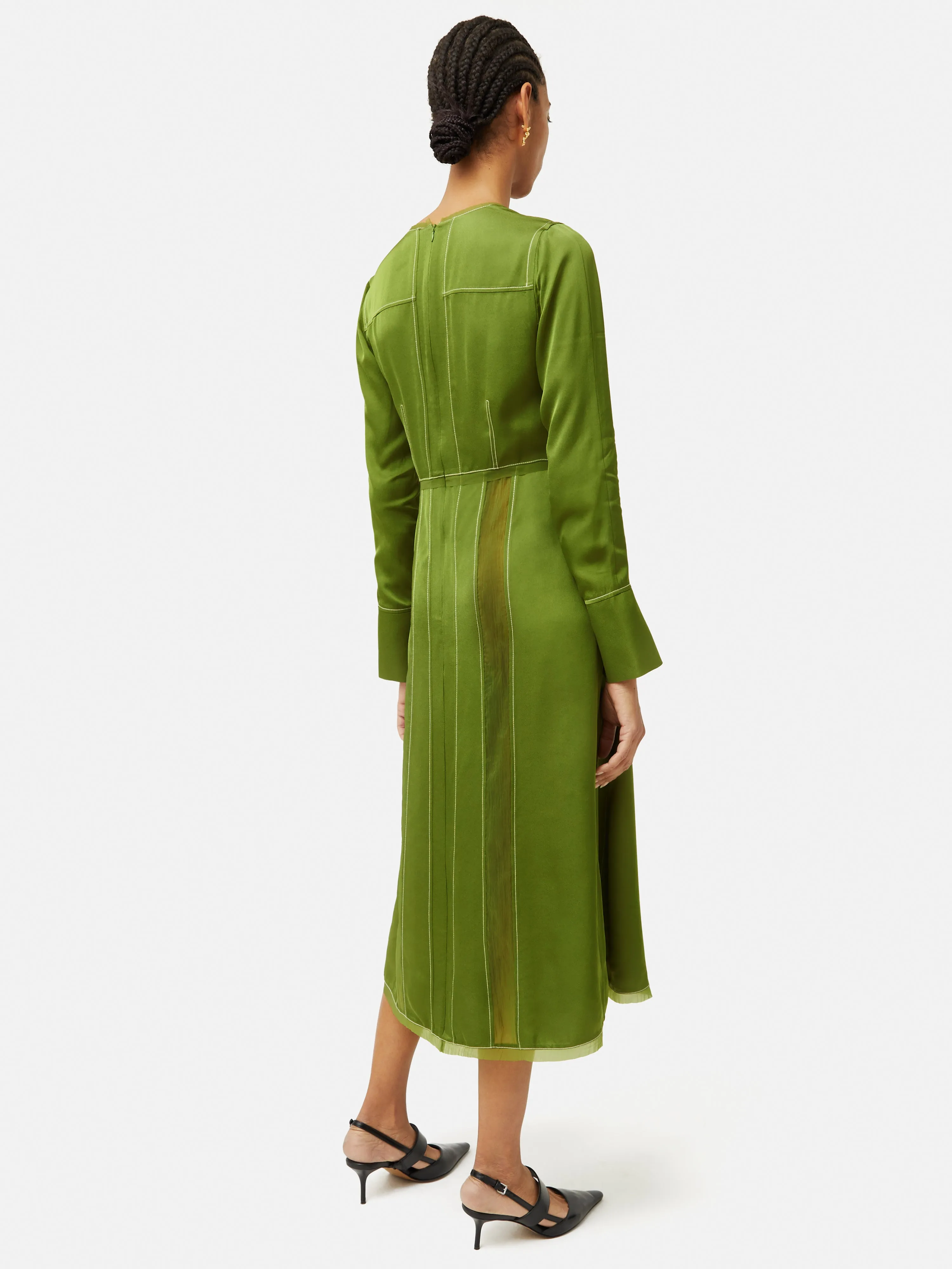 Contrast Stitch Viscose Dress | Green