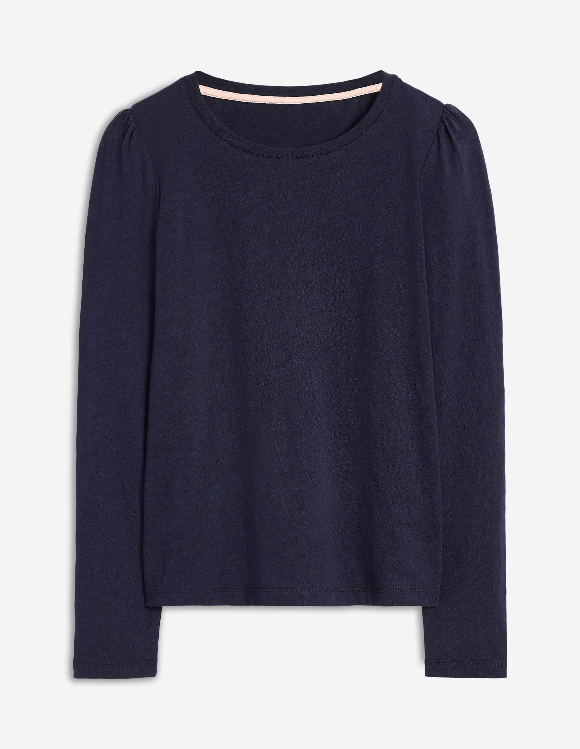 Cotton Crew Long Sleeve Top-Navy