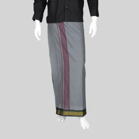 Cotton Veshti - 2 Mtrs | Rudraksha Border Dhoti/ Grey Colour Vesti for Men