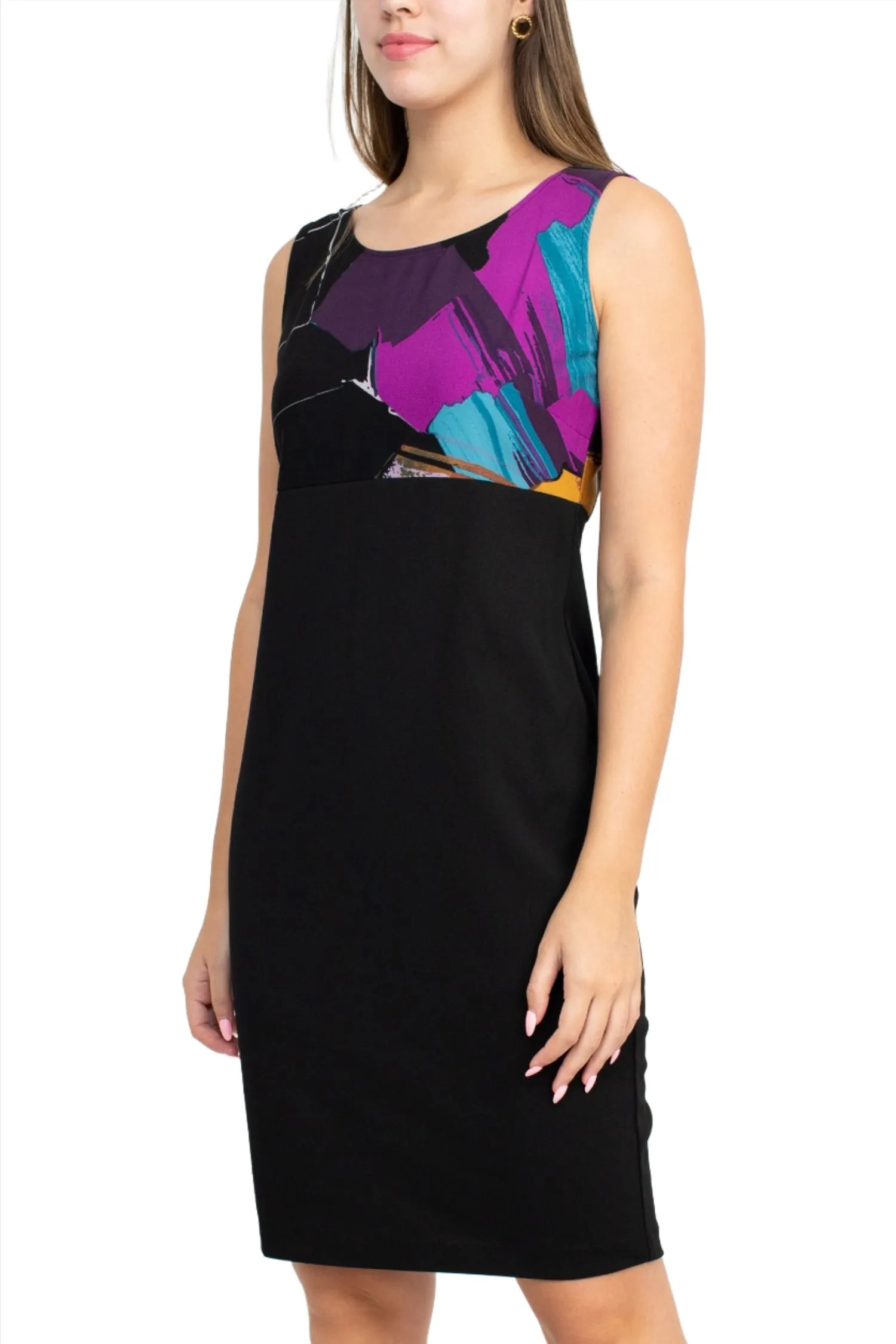 Danny & Nicole Scoop Neck Sleeveless Zipper Back Bodycon Multi Print Crepe Dress with Matching Jacket