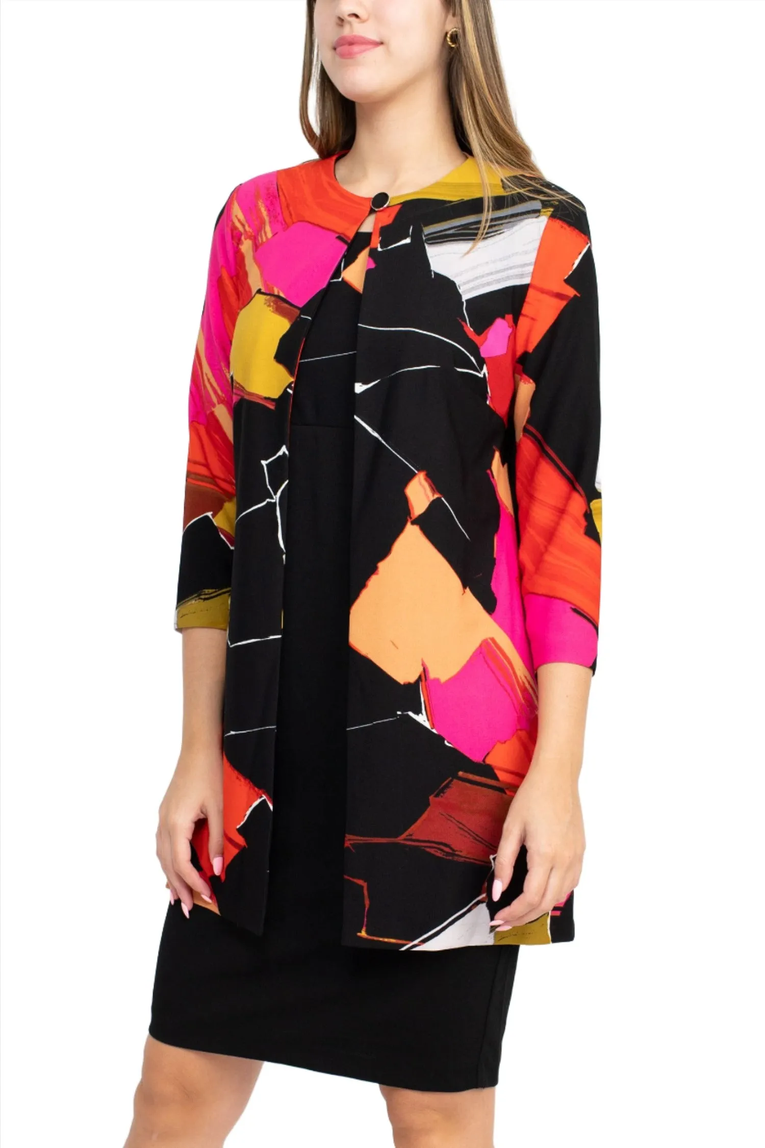 Danny & Nicole Scoop Neck Sleeveless Zipper Back Bodycon Multi Print Crepe Dress with Matching Jacket