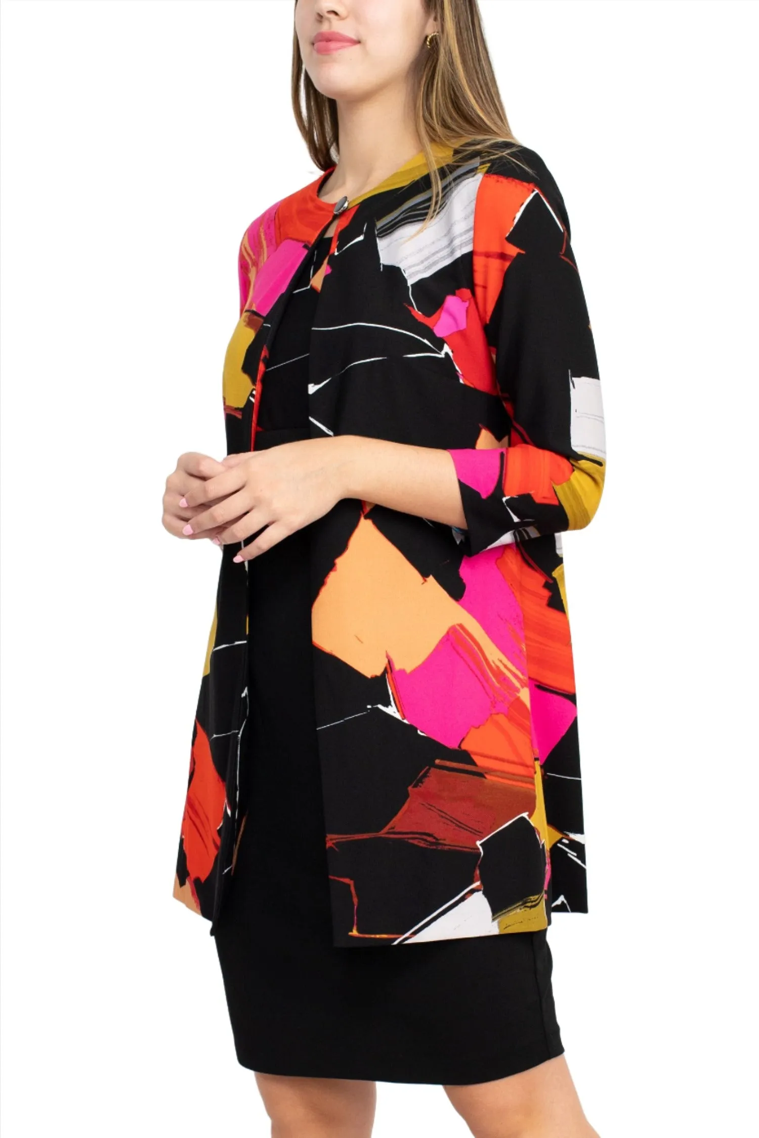 Danny & Nicole Scoop Neck Sleeveless Zipper Back Bodycon Multi Print Crepe Dress with Matching Jacket