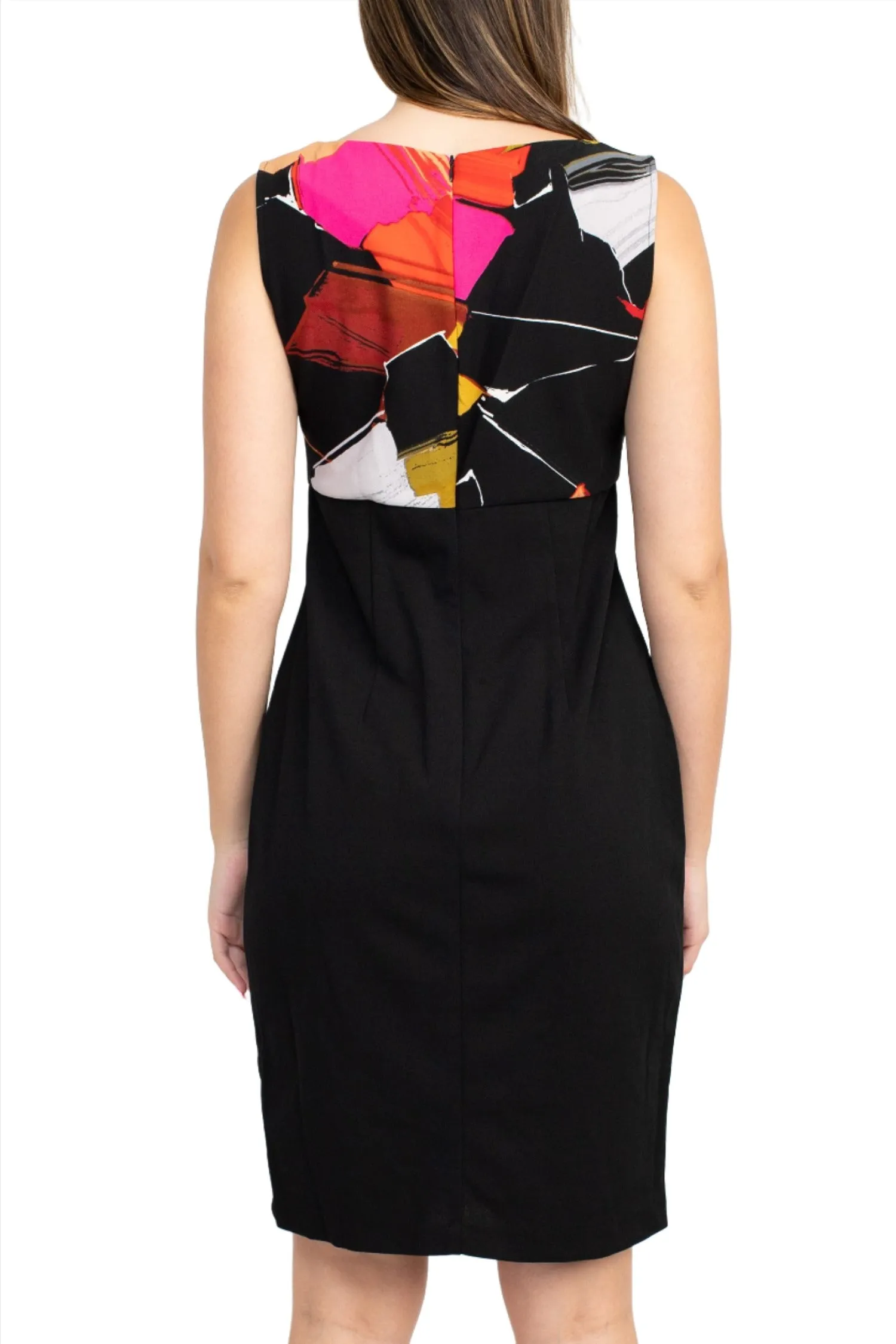 Danny & Nicole Scoop Neck Sleeveless Zipper Back Bodycon Multi Print Crepe Dress with Matching Jacket