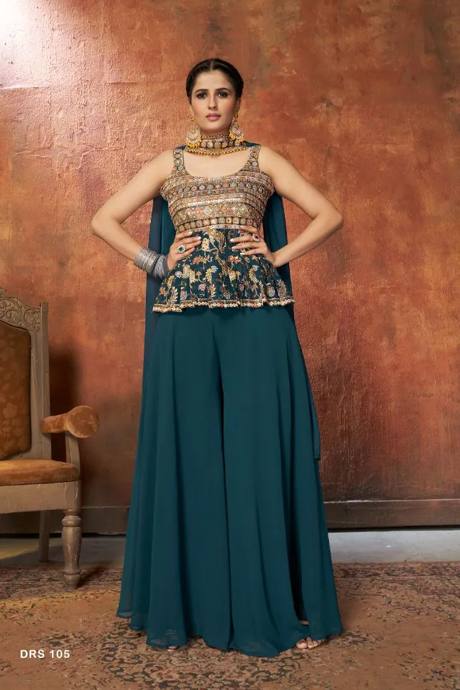 Dark Blue Georgette Embroidered Palazzo Suit