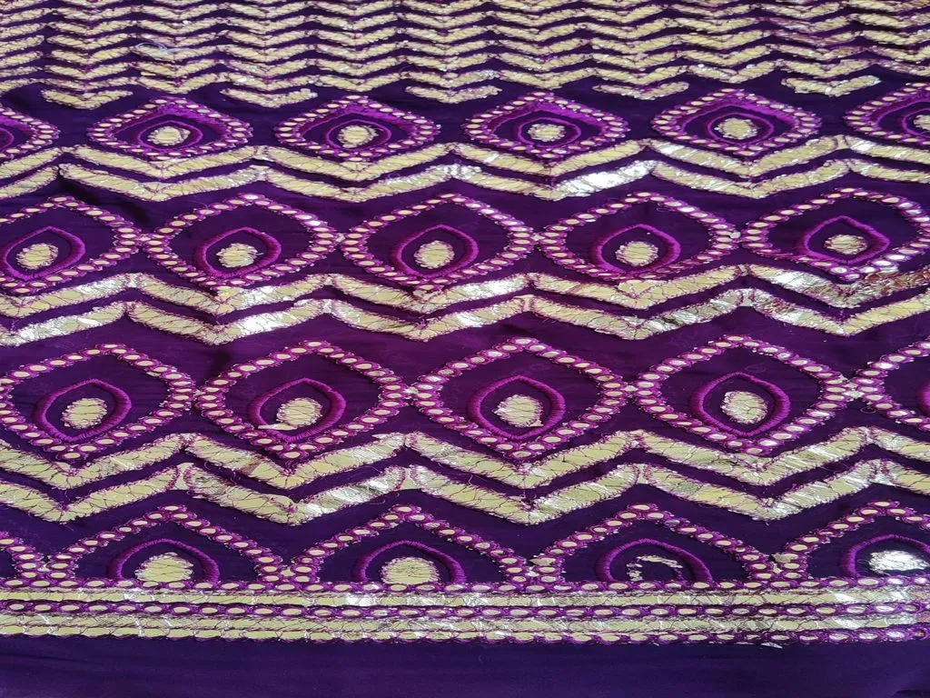 Dark Purple & Silver Traditional Faux Embroidered Gota Patti Georgette Fabric (Wholesale)