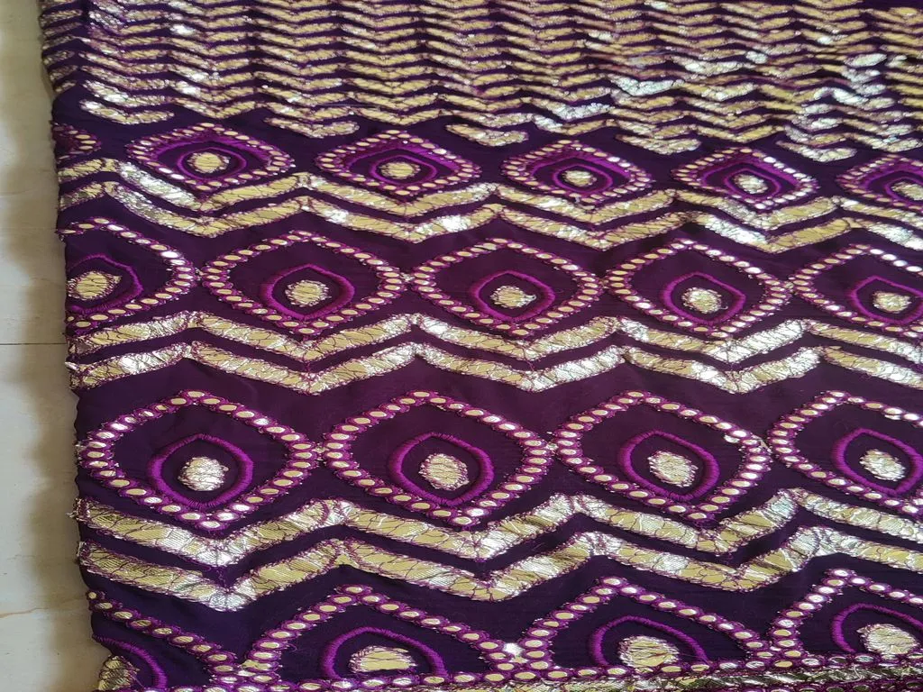 Dark Purple & Silver Traditional Faux Embroidered Gota Patti Georgette Fabric (Wholesale)