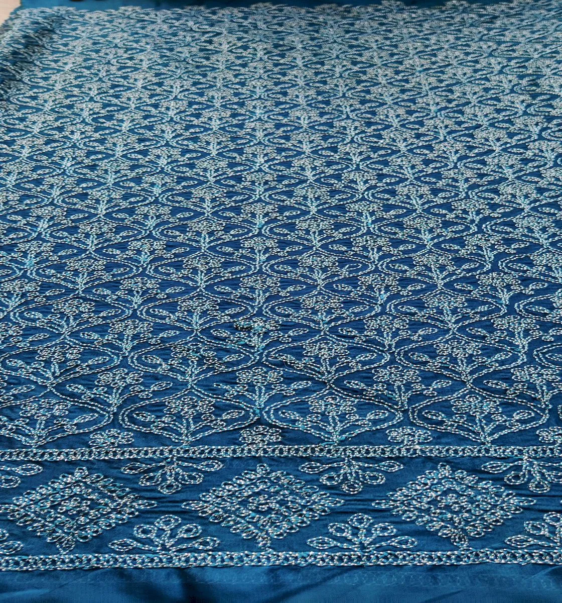 Dark Teal Blue Traditional Dori Work Georgette Fabric