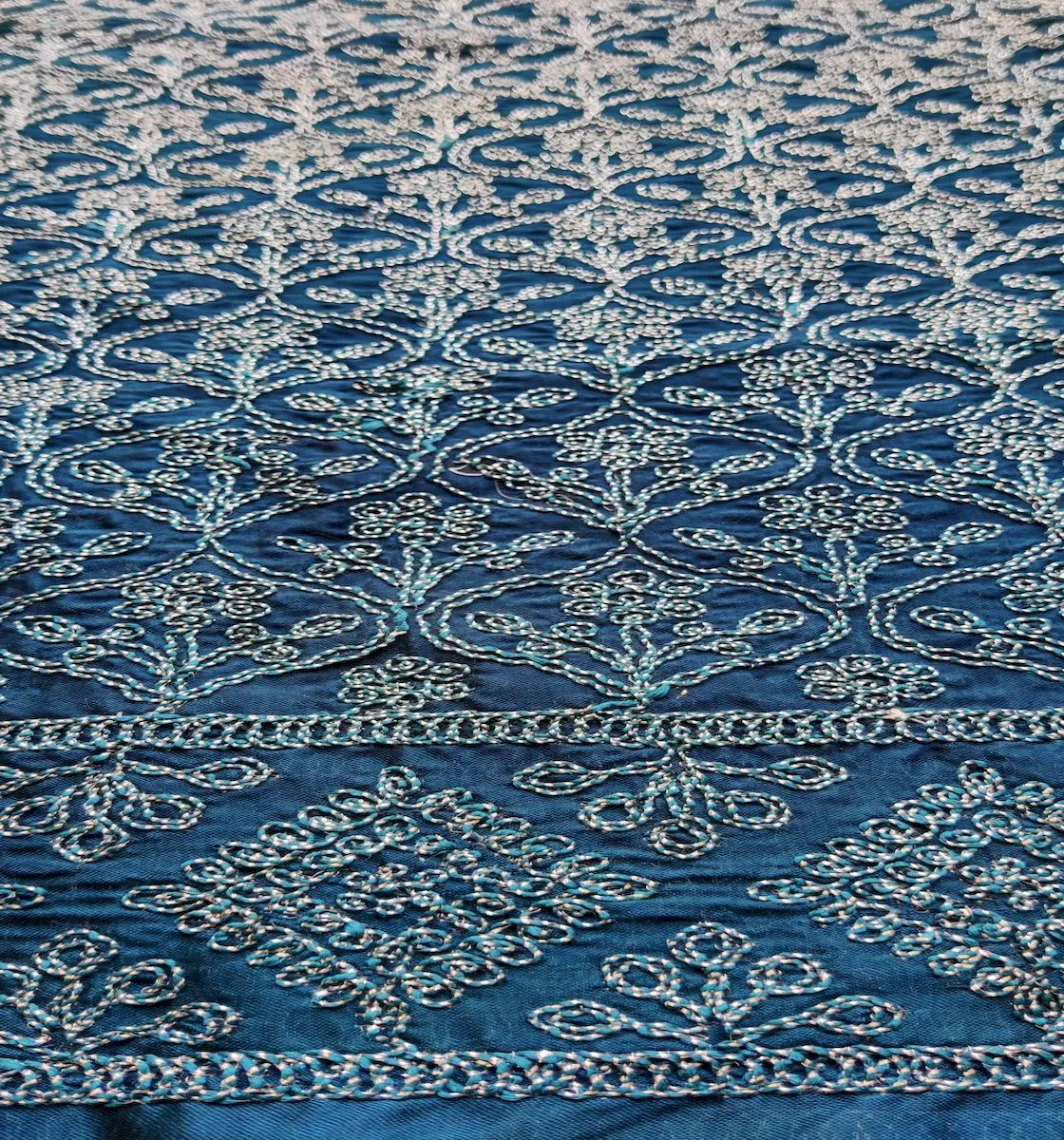 Dark Teal Blue Traditional Dori Work Georgette Fabric