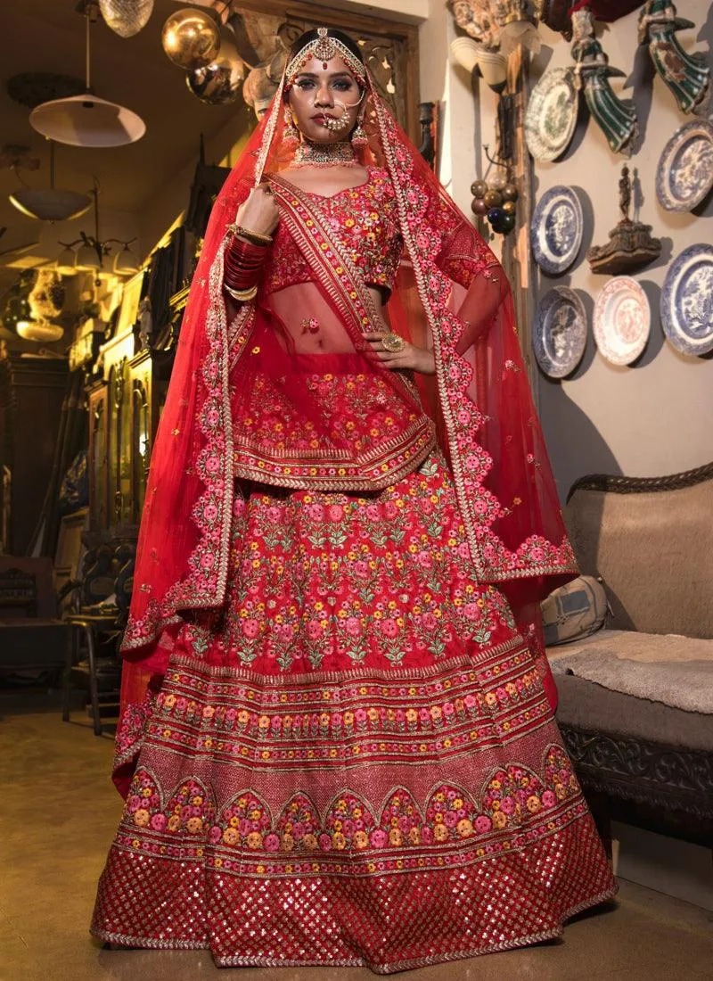 Designer Bridal Heavy Embroidered Red Color Lehenga Choli