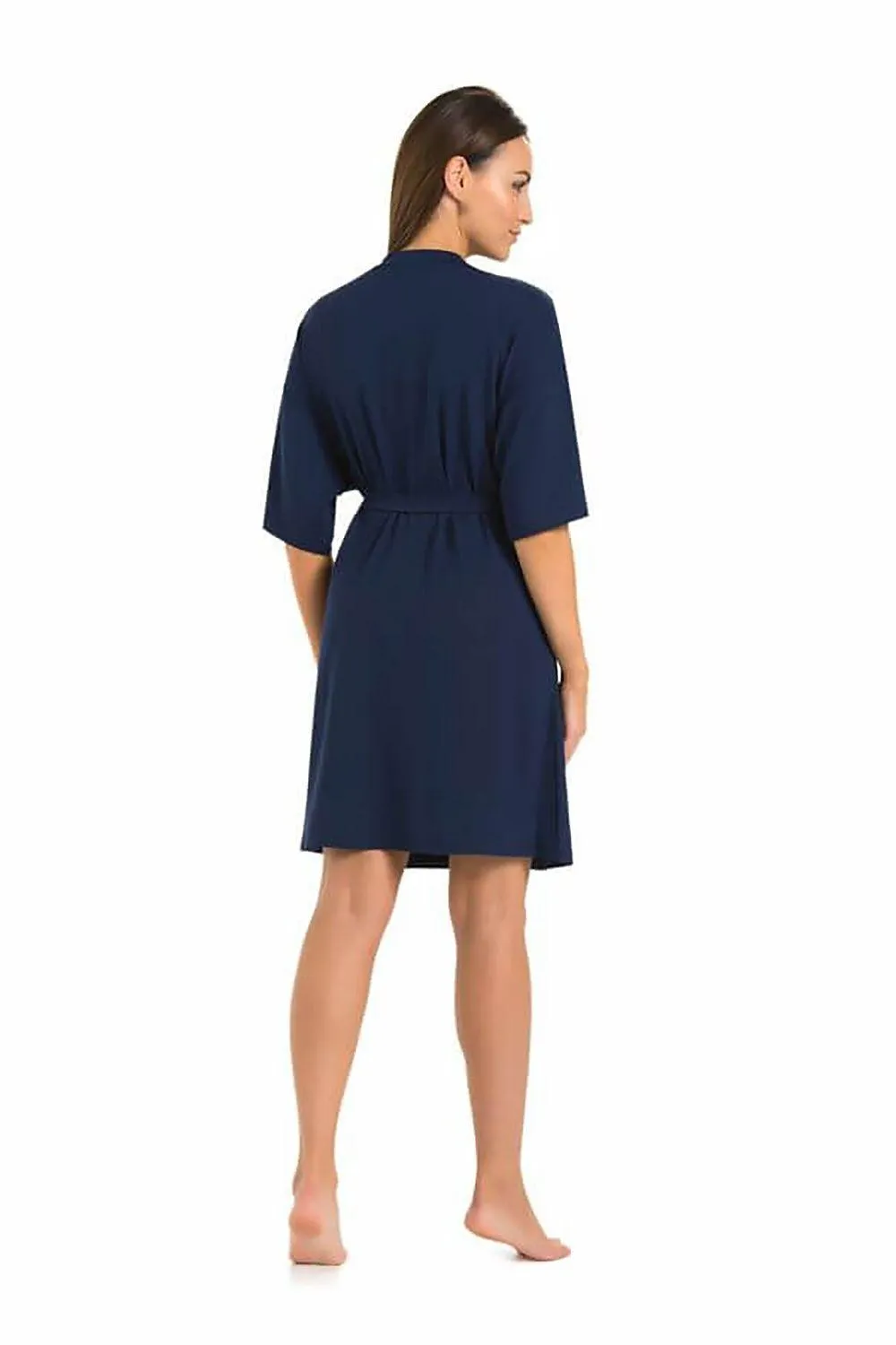 Elegant Navy Blue Viscose Women's Bathrobe - Minimalist Comfort