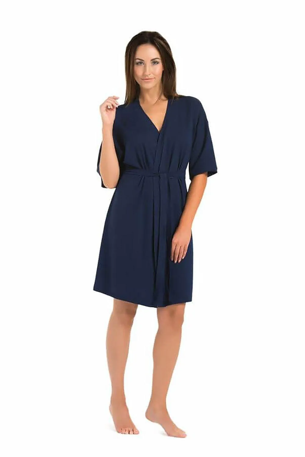 Elegant Navy Blue Viscose Women's Bathrobe - Minimalist Comfort