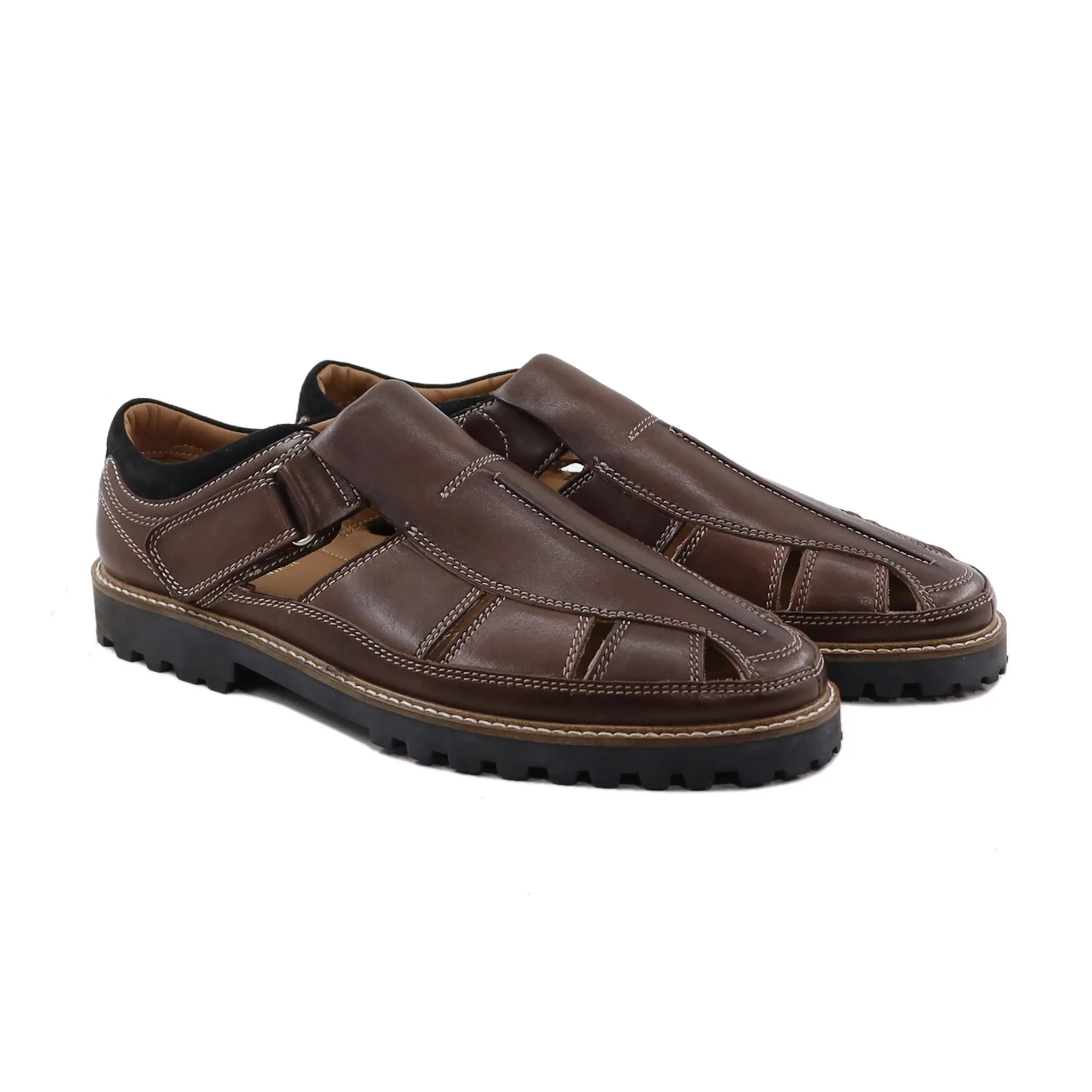 Etsuko - Men's Dark Brown Calf Leather Sandal