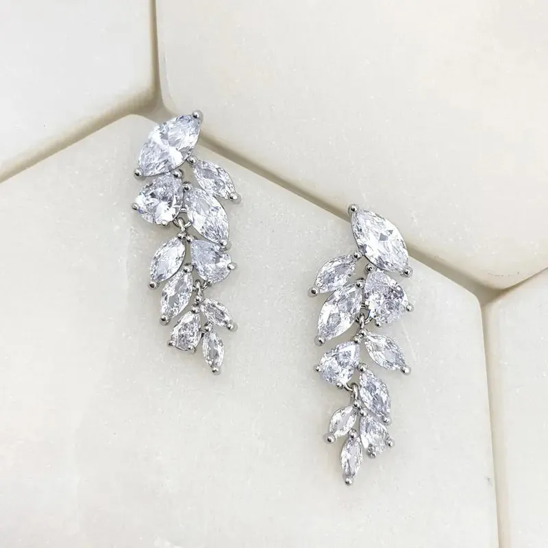 Eva - Crystal Leaf Drop Bridal Earrings