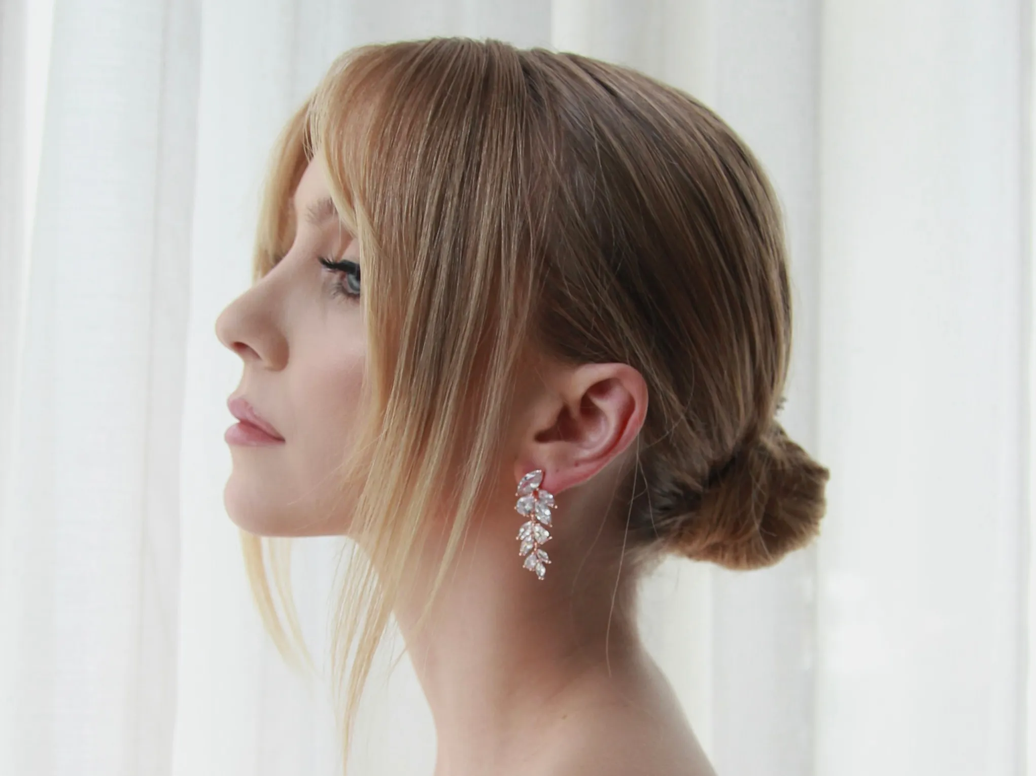 Eva - Crystal Leaf Drop Bridal Earrings