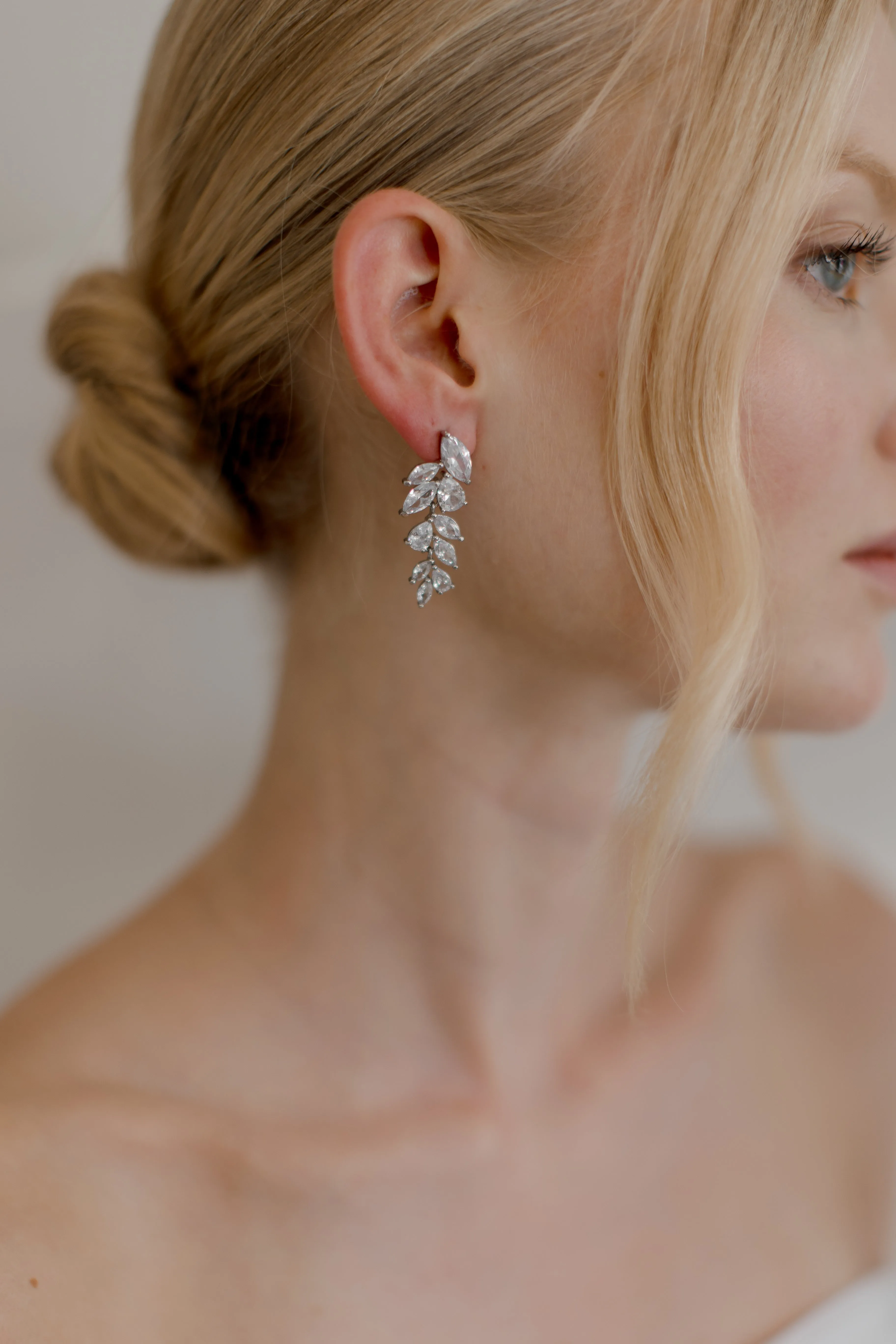 Eva - Crystal Leaf Drop Bridal Earrings