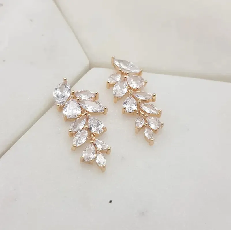 Eva - Crystal Leaf Drop Bridal Earrings