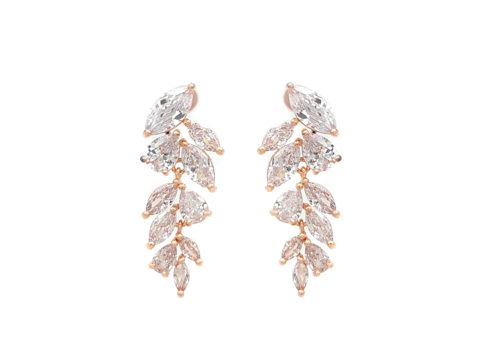 Eva - Crystal Leaf Drop Bridal Earrings