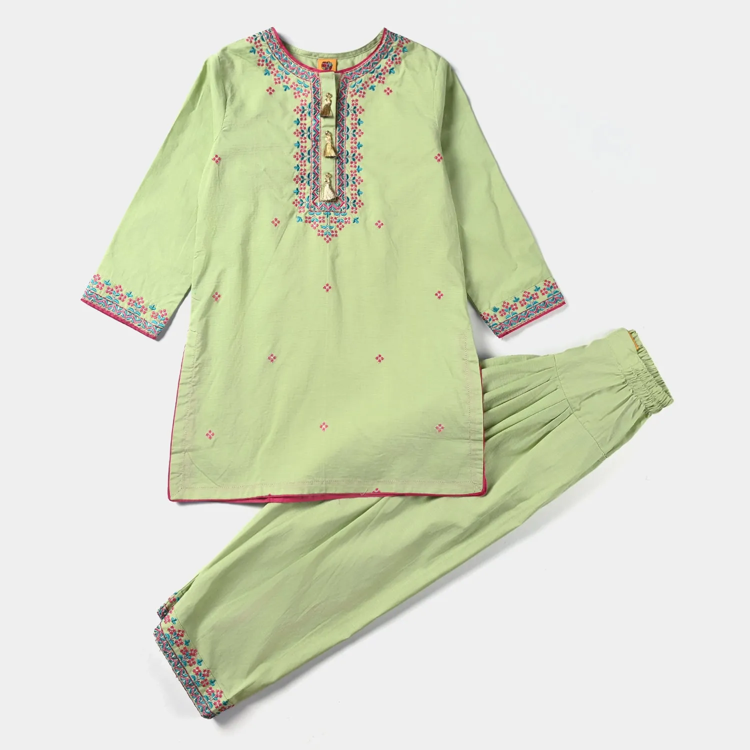 Girls Jacquard EMB 2PC Suit Zohra-G.Green