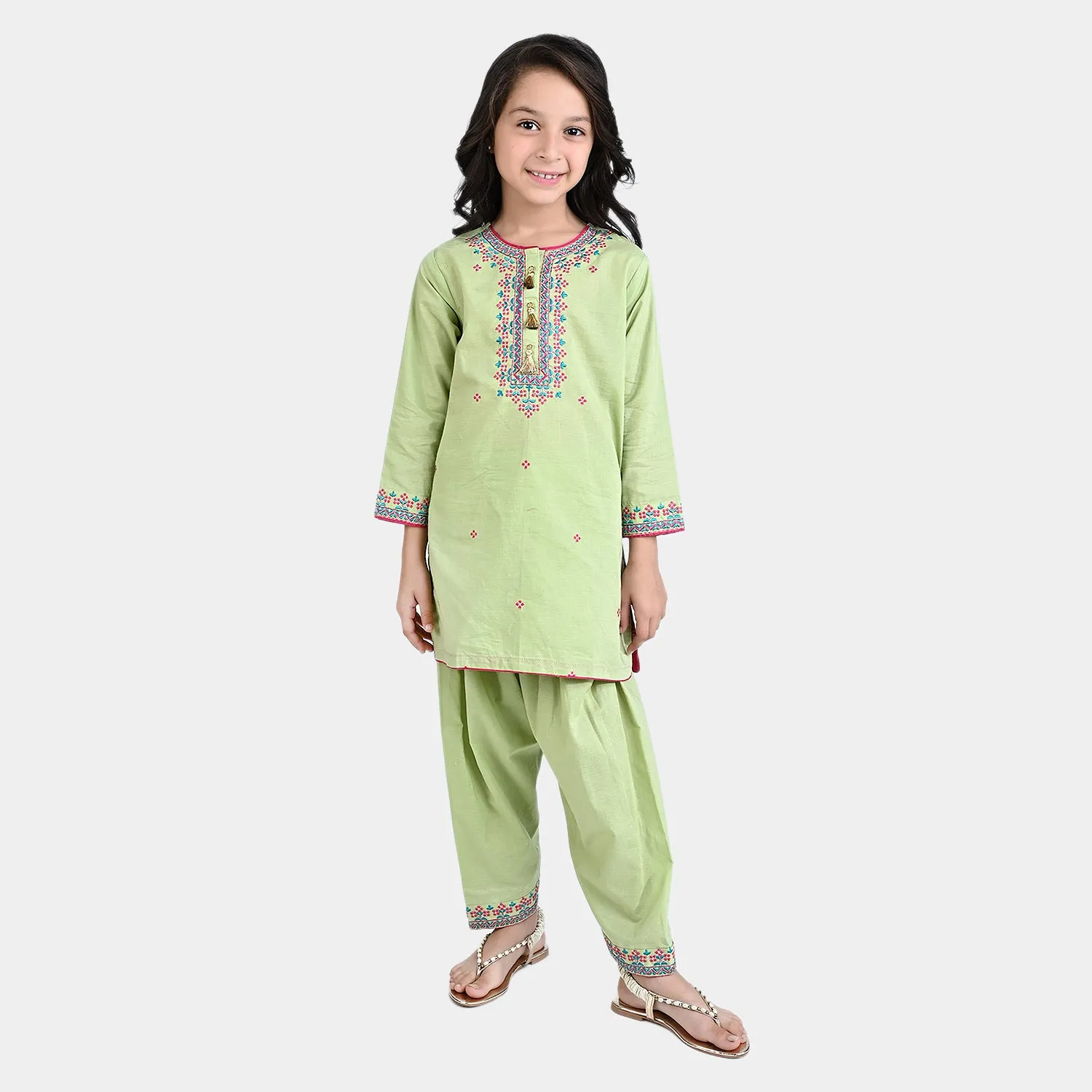 Girls Jacquard EMB 2PC Suit Zohra-G.Green