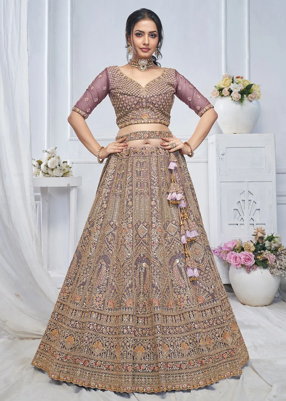 Graceful Purple All Over Embroidered Designer Lehenga Choli