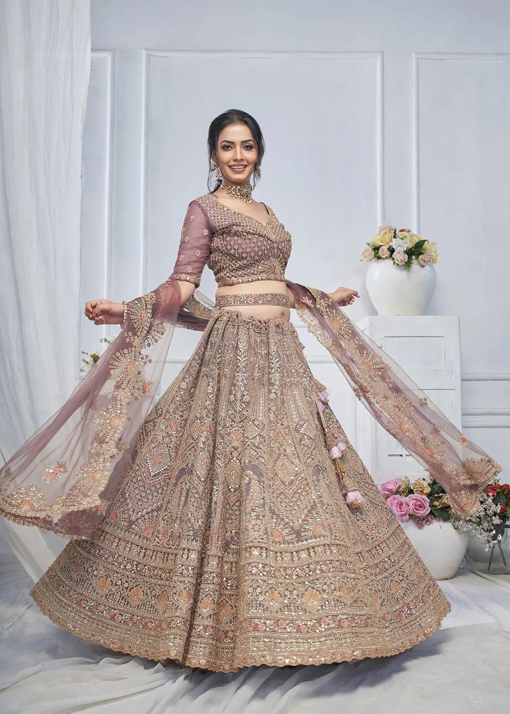 Graceful Purple All Over Embroidered Designer Lehenga Choli