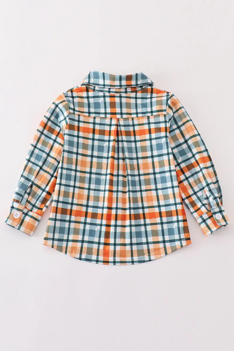 Green plaid dad&me button down shirt