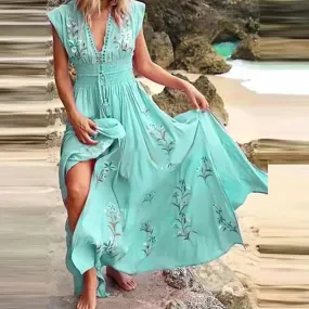 Ivyshape | Bohemian V-Neck Long Maxi Dress for Women